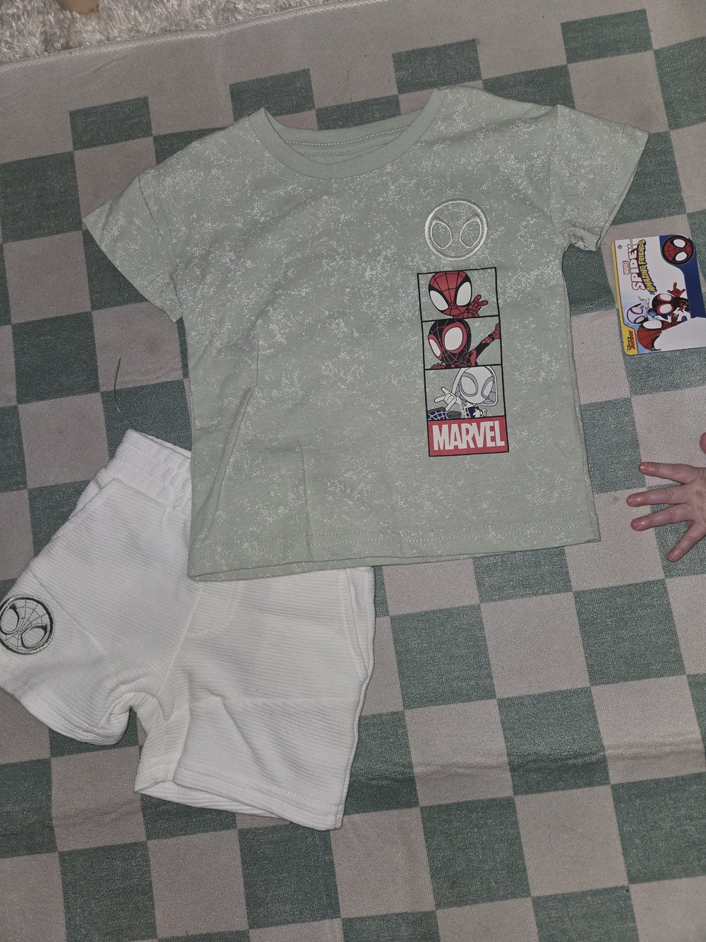 Marvel Light Green Spider-Man Panel Tee with White Shorts